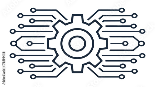 Adobe IllustratIllustration of a gear integrated with circuit lines symbolizing technology, automation, and digital innovation
or Artwork