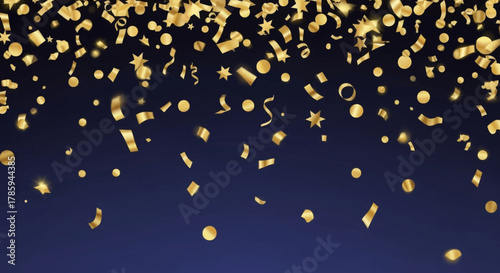 Golden Confetti Falling on a Deep Blue Background - Festive Celebration and Party Element