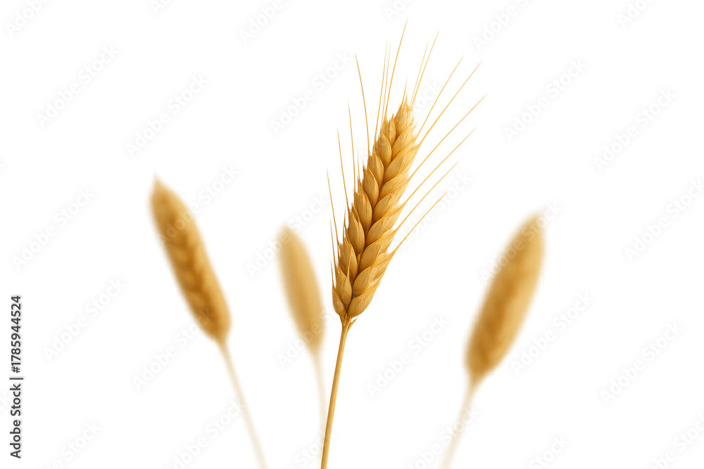 Naklejka premium Golden wheat ear with soft focus grains on transparent background, representing harvest, agriculture, and healthy food