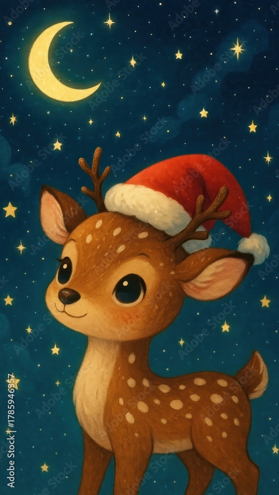 Fototapeta premium Cute reindeer under starry sky mobile wallpaper