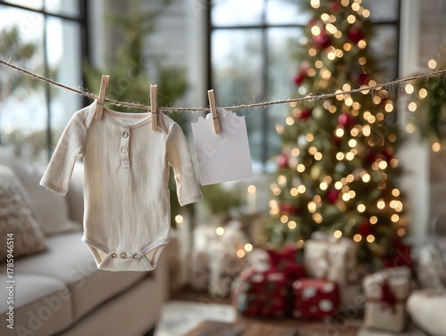 Christmas Baby Announcement Hanging by Tree