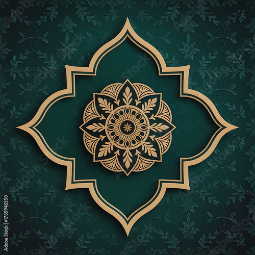 Mandala ornament on emerald green background