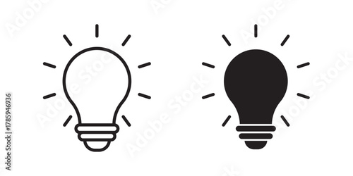 Bulb Icon. representing a quick tip, successful idea, solution, or approved concept. Vector illustration with stroke and fill on a white background.