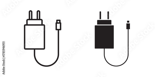 Charger Icon. USB charging. Mobile phone charger. Vector illustration with stroke and fill on a white background.