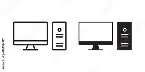 Desktop Icon. PC icon design. Vector illustration with stroke and fill on a white background.