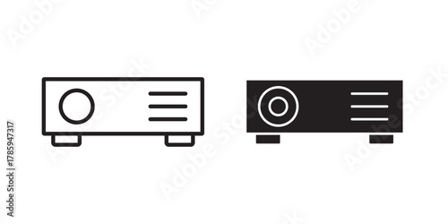 Projector Icon. sign icon in flat style.  Cinema presentation device. Conference business concept. Vector illustration with stroke and fill on a white background.