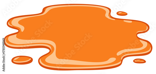 Honey spill on a white surface, amber sticky liquid, flat cartoon illustration.