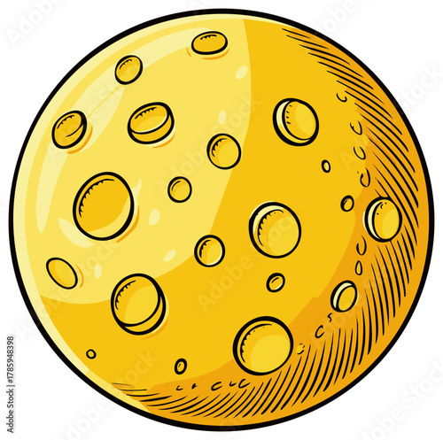 Cartoon Moon with Craters Digital Illustration Yellow Circle Celestial Body