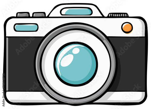 Cartoon camera with lens illustration captures memories photography equipment