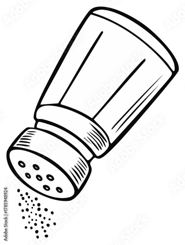 Stylized Outline of a Salt or Pepper Shaker Dispensing Seasoning