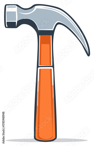 Stylized claw hammer with orange handle and silver head, isolated on white