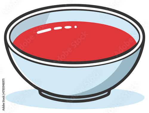Simple vector illustration of a warm bowl of red tomato soup cartoon icon