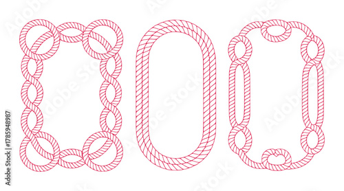 Three decorative rope frames in red, on a white background