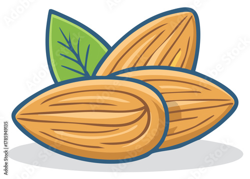 Pile of Almonds with Green Leaf Nutrition and Healthy Eating Illustration