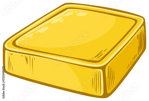 Illustration of a gold bar, a bullion block, or a gold ingot. Cartoon style.