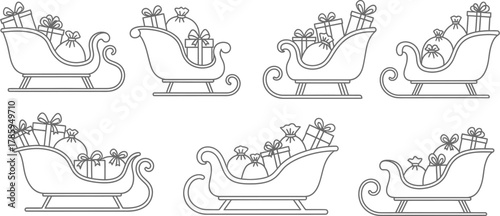 Collection of charming sleighs filled with delightful gifts, evoking the spirit of christmas and holiday cheer