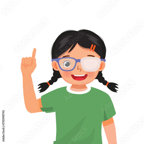 Little girl wear glasses with eye patch for lazy eye treatment
