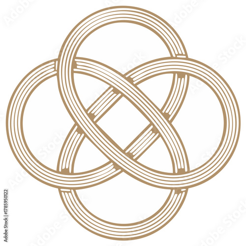 Beige Celtic knot illustration with circular entwined shapes creating a seamless symmetrical design