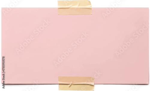 Pink paper card fixed with tape, blank note