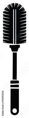 Bottle brush in silhouette with long handle for cleaning tall glasses or narrow neck containers for washing tableware or cookware.