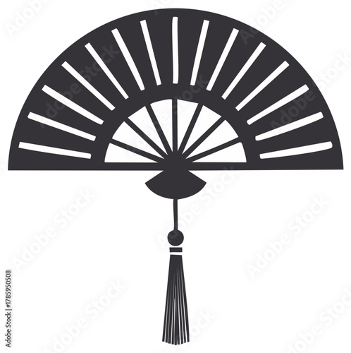 Elegant Oriental Folding Hand Fan with Decorative Tassel Icon Graphic Vector
