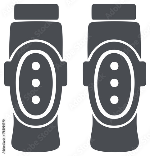 Protective knee pads, safety gear, grey silhouette illustration of active wear for sports.