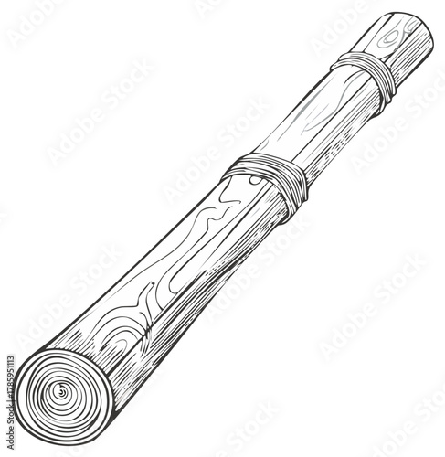 Hand Drawn Wooden Scroll with Ropes Illustration, Antique Papyrus Manuscript Design