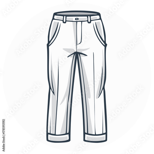 Clean line art vector illustration of comfortable white trousers minimalist clothing apparel icon