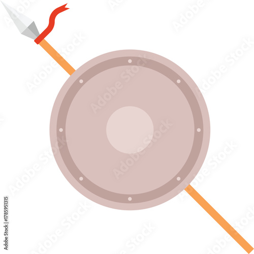 Shield and Spear Flat Illustration. Clean Icon Design Element on Isolated White Background