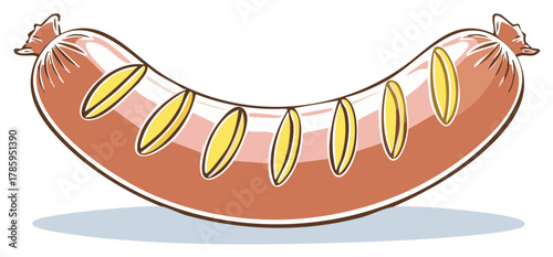 Illustrated Sausage with Yellow Slices and Curved Shape