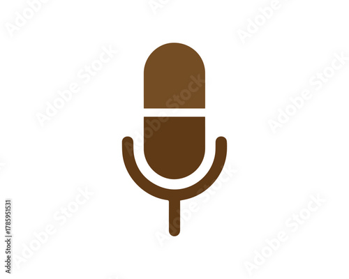 Brown microphone icon isolated on white background for podcasting or recording