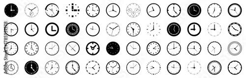 Black clock icon collection on a white background. Deadline clock icon collection. Set of stopwatch, time, clock icons