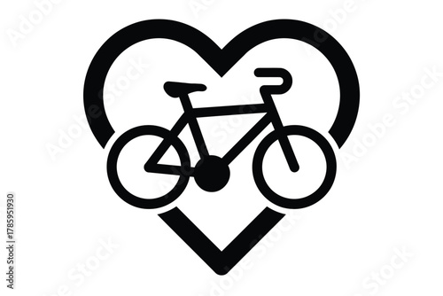 A heart graphic encloses a bicycle symbolizing a love for cycling.