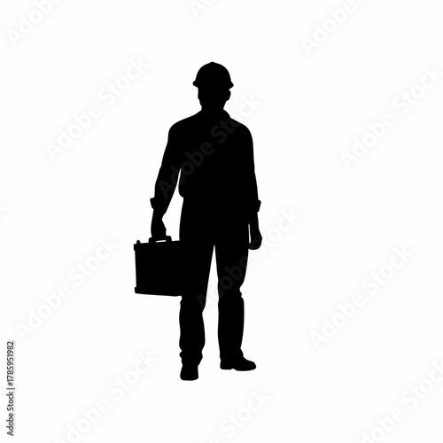 Silhouette of inspector conducting toolbox meeting before site work isolated on white background