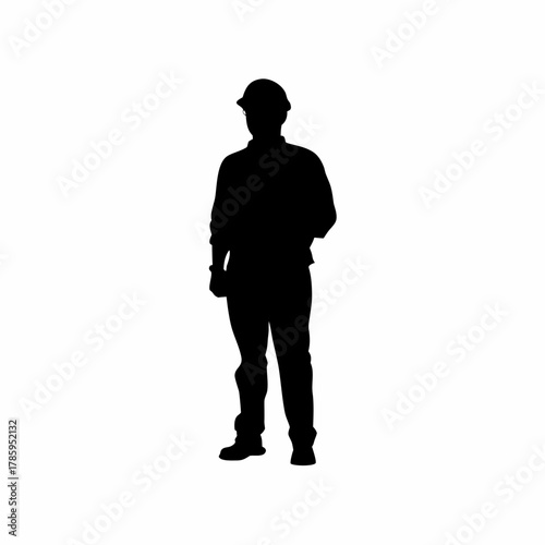 Silhouette of inspector ensuring workers wear safety gloves and goggles isolated on white background