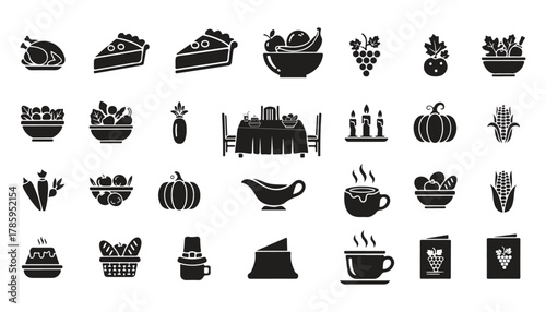 Thanksgiving autumn harvest food icons set