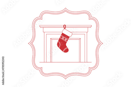 A single red Christmas stocking hangs from a fireplace mantel.