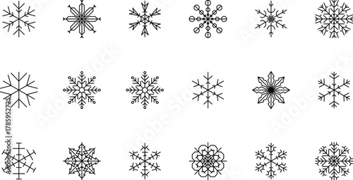 Snowflake snow freeze winter thin line outline icon. Snowflake icon. Keep frozen. Snowflake marking. Keep below zero. Air conditioner. Snowflakes thin line icon set. Vector PNG or Jpeg