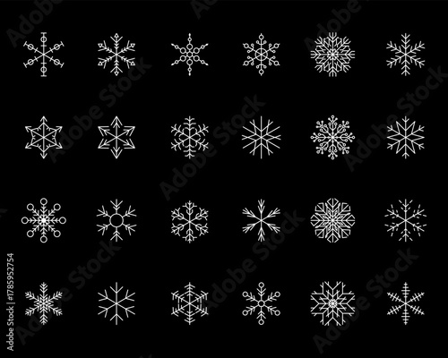 Snowflake snow freeze winter thin line outline icon. Snowflake icon. Keep frozen. Snowflake marking. Keep below zero. Air conditioner. Snowflakes thin line icon set. Vector PNG or Jpeg