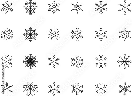 Snowflake snow freeze winter thin line outline icon. Snowflake icon. Keep frozen. Snowflake marking. Keep below zero. Air conditioner. Snowflakes thin line icon set. Vector PNG or Jpeg