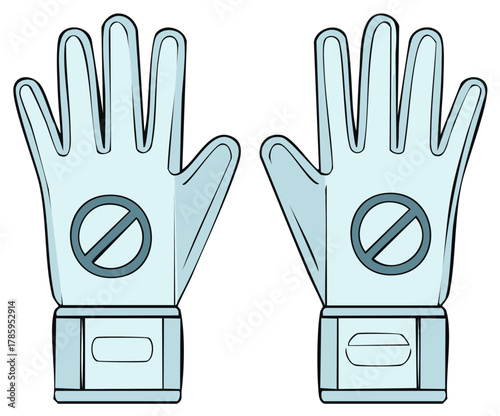 Illustration of sterile gloves with prohibition sign, symbol for infection control