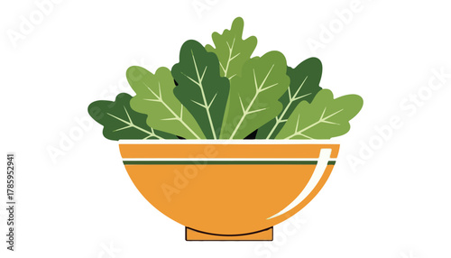 Salad greens in orange bowl