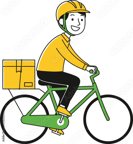 A delivery man is riding a bicycle with a package on the back, providing fast and ecofriendly delivery service