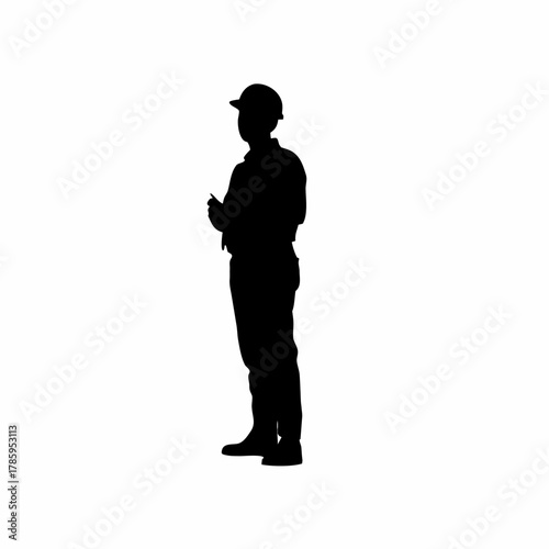 Silhouette of safety officer conducting inspection at night shift isolated on white background