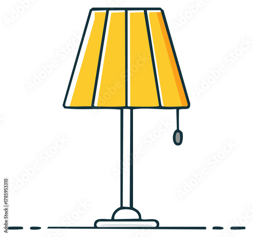 Charming illustration of a standing lamp with a yellow shade and decorative pull cord