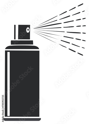 Aerosol spray can icon spraying a mist of particles in a simple black vector illustration