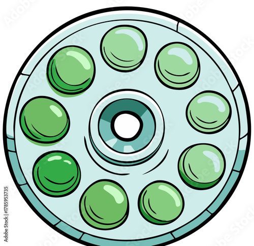 Cartoon illustration of a medical lamp with green lights