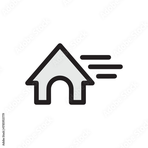 Dog house with motion lines isolated on white background is moving fast
