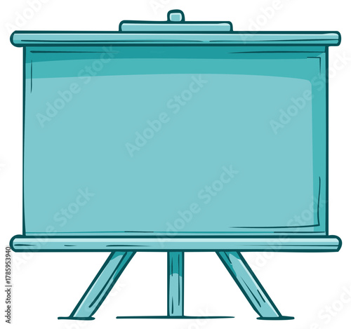 Blank blue presentation screen or whiteboard on a portable stand cartoon illustration