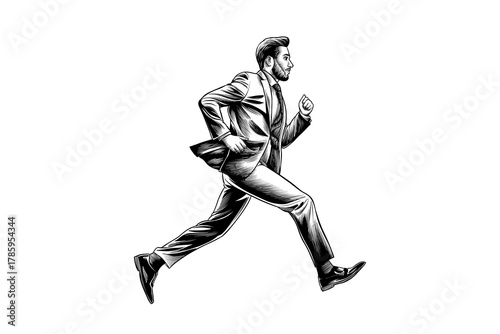 lineart illustration of a man in a suit running